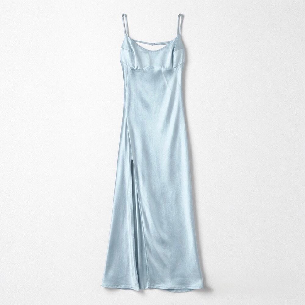 Princess Polly Icy Blue Satin Jazelle Maxi Dress Sz US6 Graduation Y2K Wedding - Picture 2 of 16